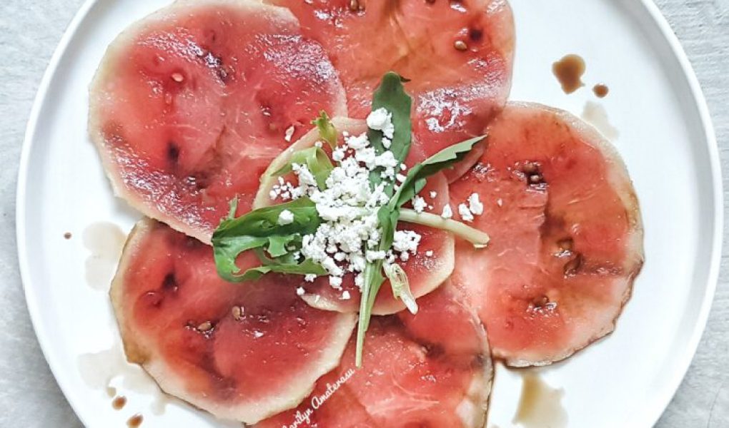 Watermelon carpaccio with&nbsp;feta